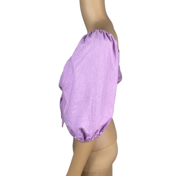 Express x Rocky Barnes Pastel Purple Linen Cotton Tie Front Crop Top SZ S - Picture 8 of 11
